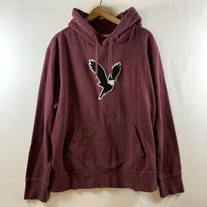 Y2K American Eagle Mens Puff Graphic Pull Over Hoodie Large Maroon Preppy Skater